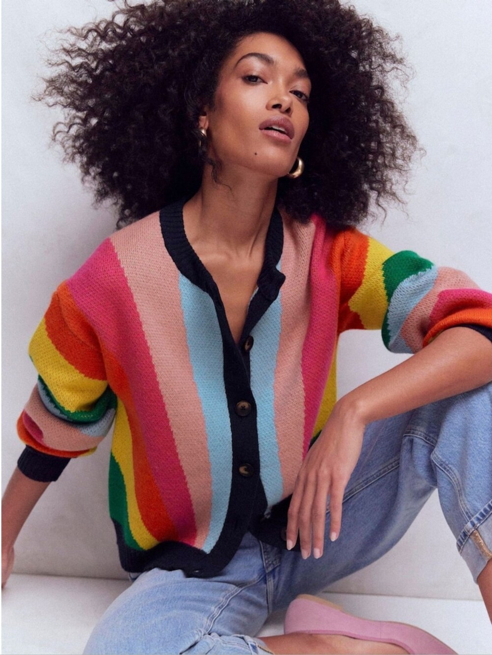 NWT Boden Multi Stripe Rainbow Abi Jacquard Cardigan Size XL